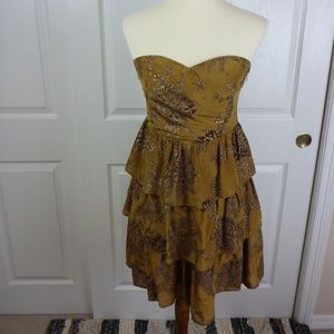 Anthropologie Gold Tiered Dress, Sz 6